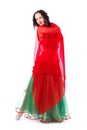 Beautiful Belly Dance girl in green baladi costume traditional dancing wear