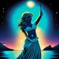 Beautiful belly dancer in the starry night. Vector illustration. generative AI