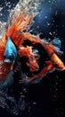 Beautiful fish Fight in an aquarium on a black background