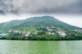 Beautiful Bhimtal Lake is a lake in the town of Bhimtal, in the Indian state of Uttarakhand. Green water lake Royalty Free Stock Photo