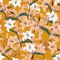 Beautiful Big blooming lily flowers botanical seamless pattern