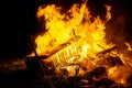 Beautiful big fire on black night background. Royalty Free Stock Photo