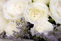 Beautiful big and a luxury bouquet of white roses arranged in a bunch. Close up shot with details Royalty Free Stock Photo