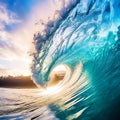 A beautiful Big ocean blue glassy wave and clear sky background Royalty Free Stock Photo