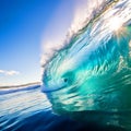 A beautiful Big ocean blue glassy wave and clear sky background Royalty Free Stock Photo