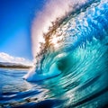 A beautiful Big ocean blue glassy wave and clear sky background Royalty Free Stock Photo