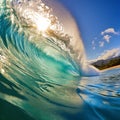 A beautiful Big ocean blue glassy wave and clear sky background Royalty Free Stock Photo