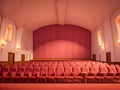 Beautiful big pink cinema auditorium. generative AI