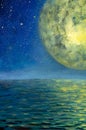 Beautiful big planet moon and sea ocean on canvas