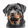 Beautiful big rottweiler breed dog portrait isolated on white close-up,