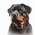 Beautiful big rottweiler breed dog portrait isolated on white close-up,