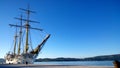 Beautiful big ship with matches near the shore of Tivat Royalty Free Stock Photo