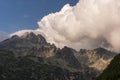 Beautiful big white clouds over mountain peaks. Tatry. Slovakia Royalty Free Stock Photo