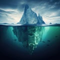 Beautiful big white iceberg underwater. Global warming and melting glaciers, concept. Iceberg in the ocean with Royalty Free Stock Photo