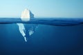 Beautiful big white iceberg underwater. Global warming and melting glaciers, concept. Iceberg in the ocean with a view under water Royalty Free Stock Photo