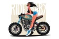 Beautiful biker girl riding motorbike Royalty Free Stock Photo