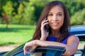 Beautiful Biracial Chinese Asian Eurasian Girl On Cell Phone by Car Royalty Free Stock Photo