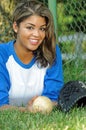 Beautiful biracial female softball player Royalty Free Stock Photo