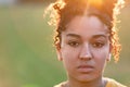 Beautiful Biracial Mixed Race African American Girl Sad at Sunset Royalty Free Stock Photo