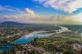 Beautiful bird eye view on Shkoder city from Rozafa Castle, albanian nature as background Royalty Free Stock Photo