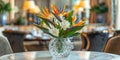 Beautiful bird of paradise flower arrangement in a crystal vase Royalty Free Stock Photo