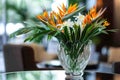 Beautiful bird of paradise flower arrangement in a crystal vase Royalty Free Stock Photo