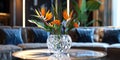 Beautiful bird of paradise flower arrangement in a crystal vase Royalty Free Stock Photo