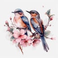 Beautiful Birds and Butterflies on a Watercolor Branch for Invitations and Scrapbooking.