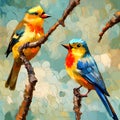 Beautiful birds oil painting - ai generated image