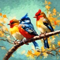 Beautiful birds oil painting - ai generated image