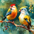 Beautiful birds oil painting - ai generated image