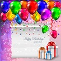 Beautiful Birthday Background with Present Boxes & Air Balloons