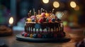Beautiful birthday cake with various fruits and berries