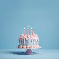 Beautiful birthday cake, on blue background with copy space. Ai generative. Illustration Royalty Free Stock Photo