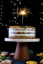 Beautiful biscuit torts with cream, dried oranges, rosemary sprigs, gingerbread, sparklers, sideways Royalty Free Stock Photo