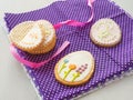 Beautiful biscuits in the shape of easter egg. Easter sugar cookies with floral ornament.