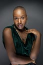 Black Female Fashion Model with Bald Hairstyle Looking Confident and Bold Royalty Free Stock Photo