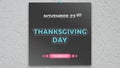 A black beautiful page of the wall calendar 2023 with an announcement of Thanksgiving Day date on it Royalty Free Stock Photo