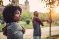 Black couple doing exercise outdoors Royalty Free Stock Photo