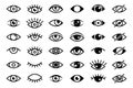 Beautiful black eyes icons collection. Images of open and closed eyes, vector observation and search signs Royalty Free Stock Photo