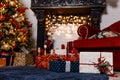 Beautiful black fireplace with Christmas Garland Royalty Free Stock Photo