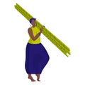 Beautiful black girl is harvesting sugarcane manually