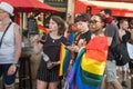 Beautiful black girl mixed-race with sunglasses, Gay Pride Parade day, Paris 2019.