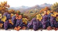 Beautiful Black Grapes Vineyard in Turkey AI Generated Royalty Free Stock Photo