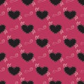 Beautiful black hearts and arranged evenly on a soft red background. White seam around each object. Royalty Free Stock Photo