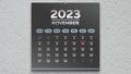 A beautiful black November page of the calendar 2023 with the marked Veterans Day on it Royalty Free Stock Photo