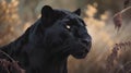 Beautiful black panther\'s face with striking look from his eyes, close-up portrait Royalty Free Stock Photo