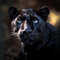 Beautiful black panther\'s face with striking look from his eyes, close-up portrait Royalty Free Stock Photo