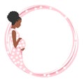 Beautiful black pregnant woman in a pink dress with white flowers Royalty Free Stock Photo