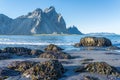 Beautiful black sand beach in Stokksnes Peninsula. Iceland